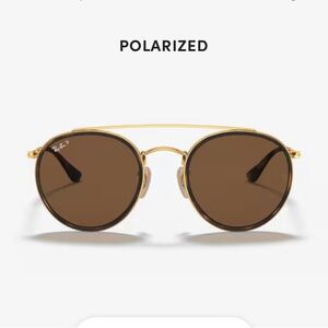 Ray-Ban RB3647N Polarized Round Double Bridge Gold Frame Brown Lens Sunglasses